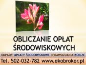 Obliczenie opłaty środowiskowej, cena, tel. 502-032-782. Wykaz, raport do urzędu