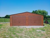 Garaż blaszak 7x6m (42m2) dwa stanowiska, drewnopodobny, dwie bramy