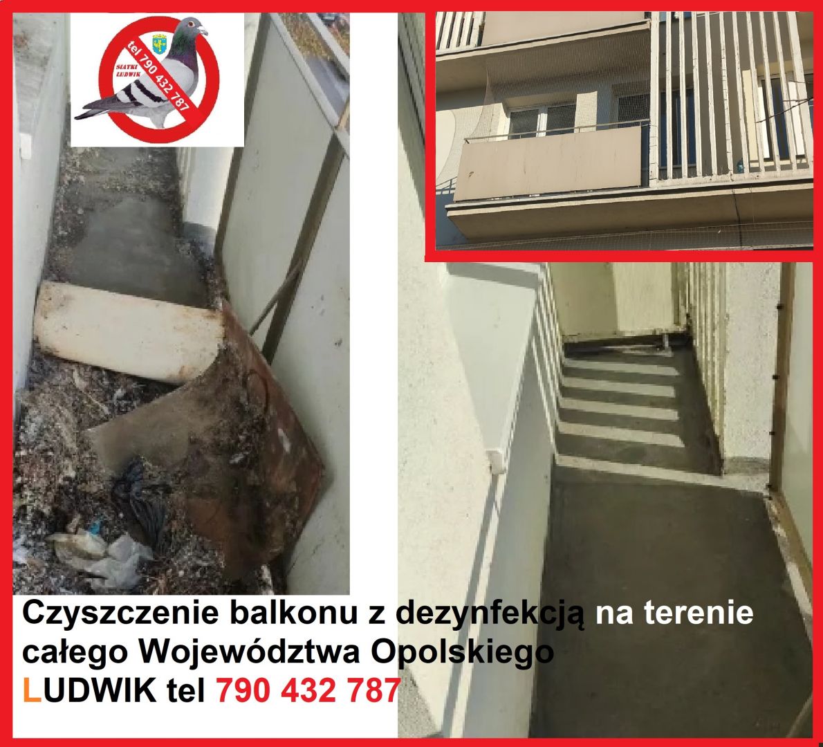 Opole czyszczenie balkonu po gołębiach Opole - Zdjęcie 1